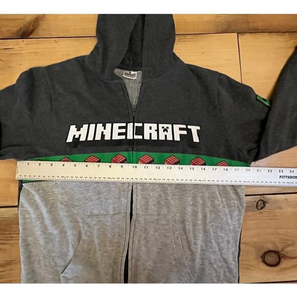 Minecraft Boys Full Zip Hooded Sweatshirt/jacket. Fleece lined. Logo. Grey. - Picture 5 of 7